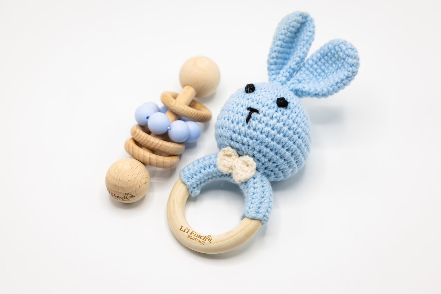 Crochet Bunny & Silicone Rattle Set Blue