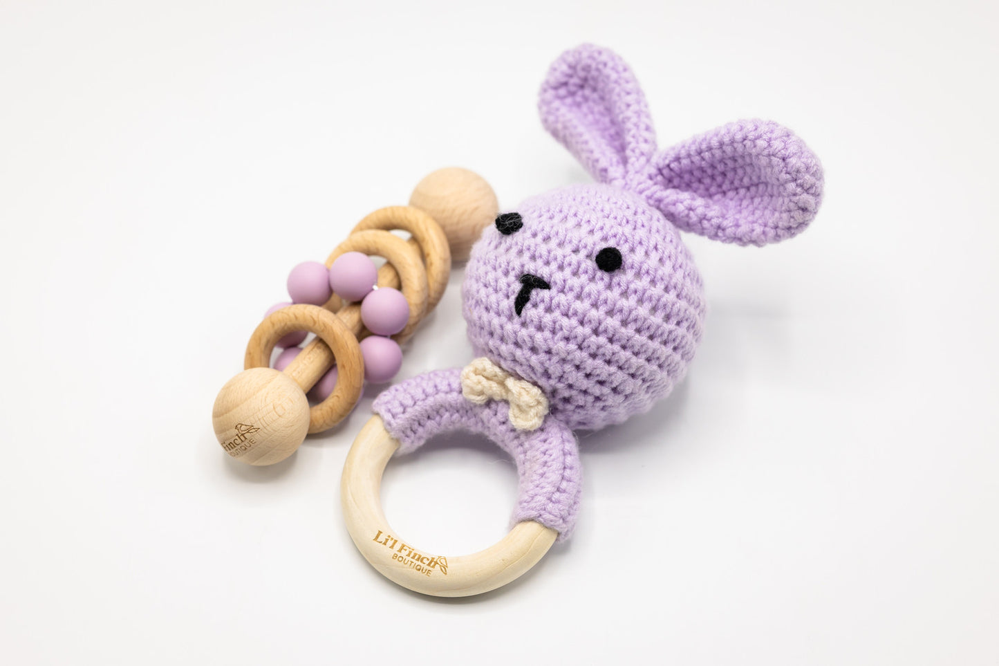 Crochet Bunny & Silicone Rattle Set Purple