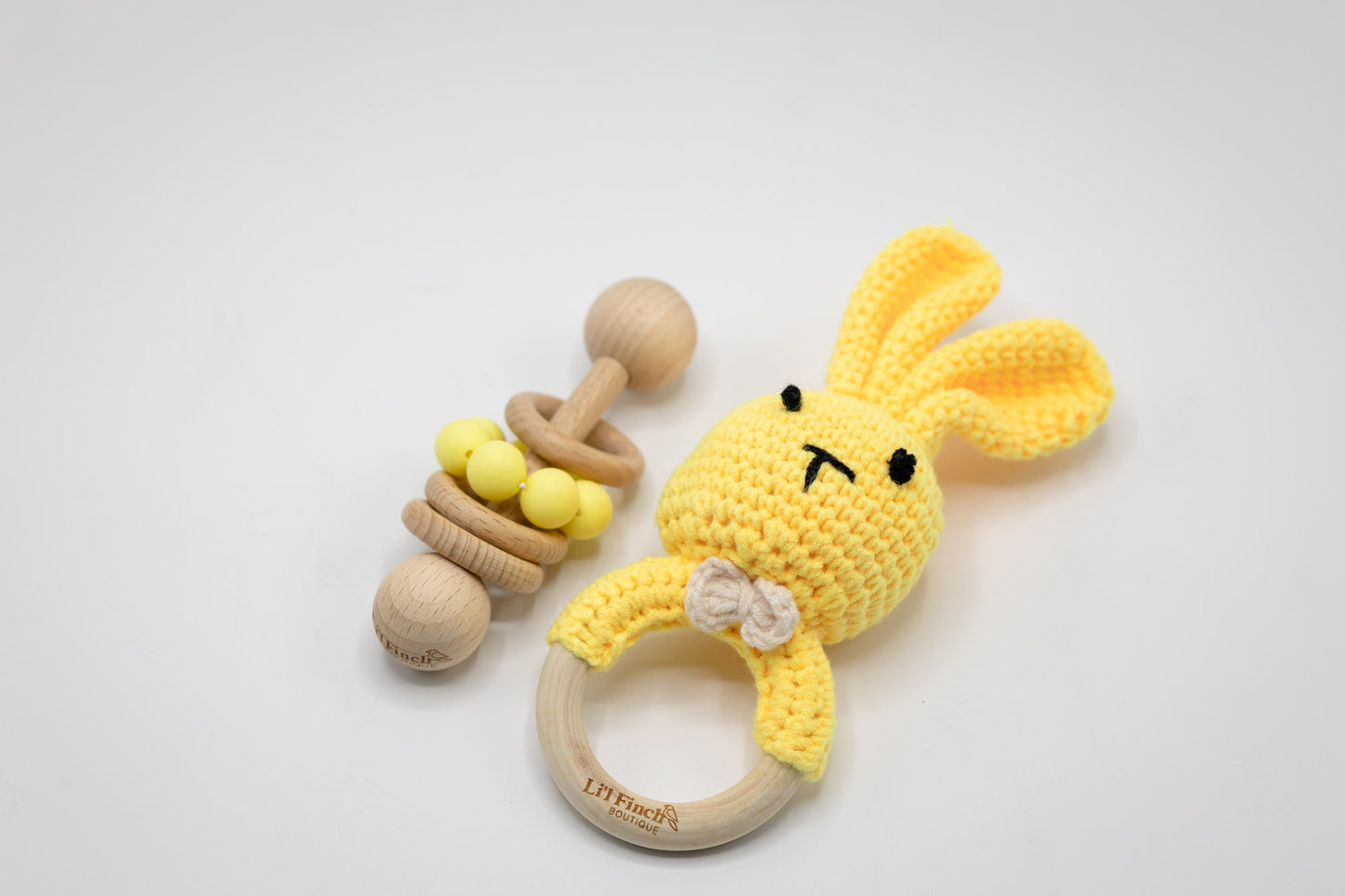 Crochet Bunny & Silicone Rattle Set Yellow