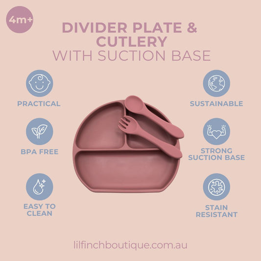 Rose divider plate and cutlery set with suction base