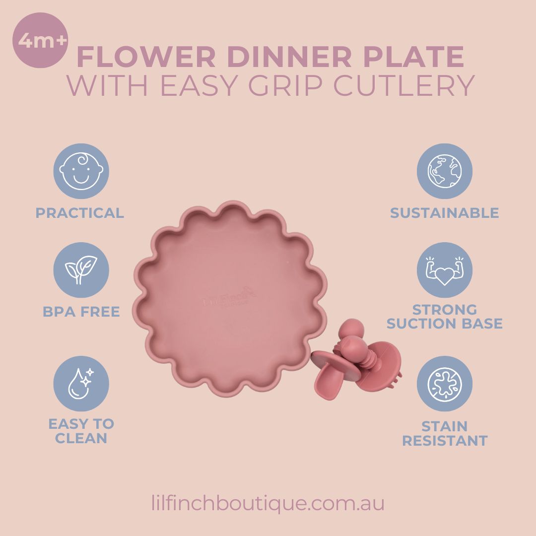 Flower Plate with Suction Base & Easy Grip Cutlery