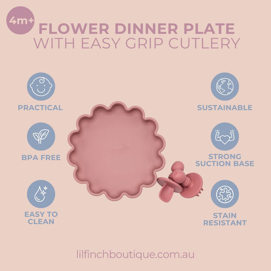 Flower Plate with Suction Base & Easy Grip Cutlery