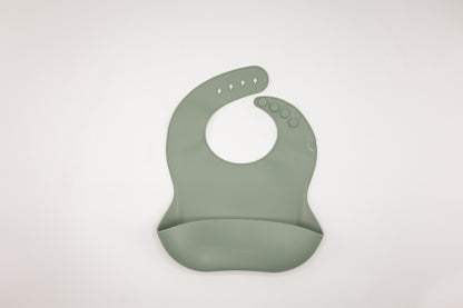 Sage green silicone bucket bib with round neck opening