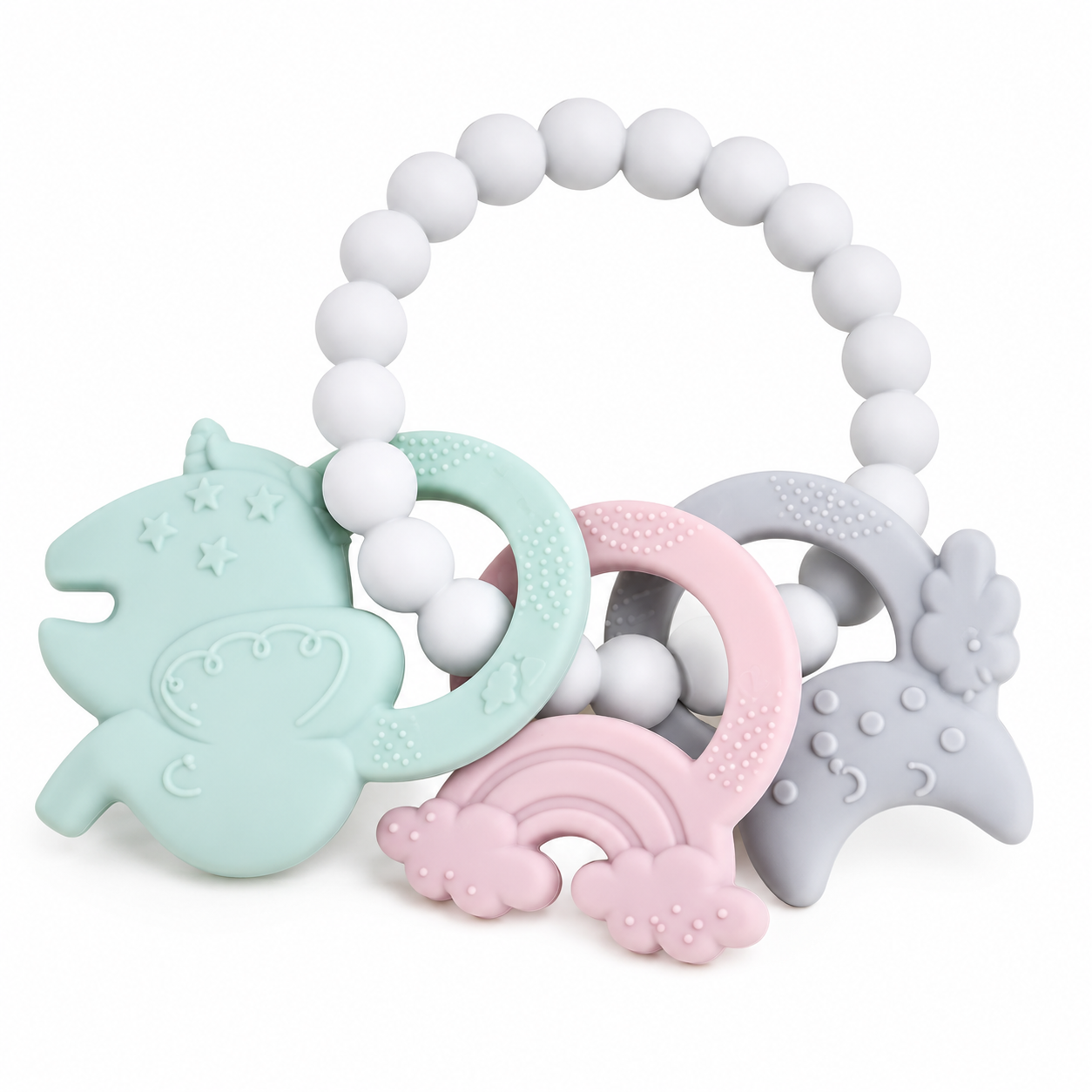 Set of silicone teething ring with elephant moon stars 