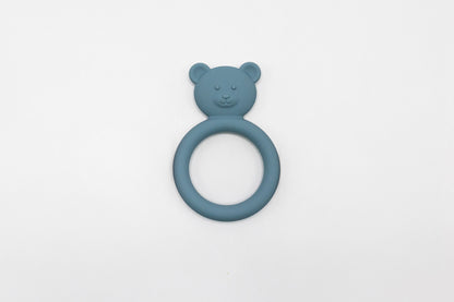 Blue teddy bear teether with round ring and bear head