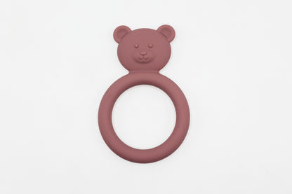 Rose teddy bear teether with bear head top and circular teething ring