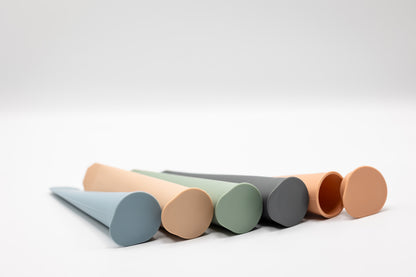 Popsicle mold tubes, five-pack in blue, tan, green, and dark gray