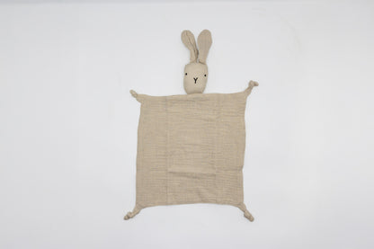Almond beige snuggle bunny comforter with stitched bunny head and corner ties