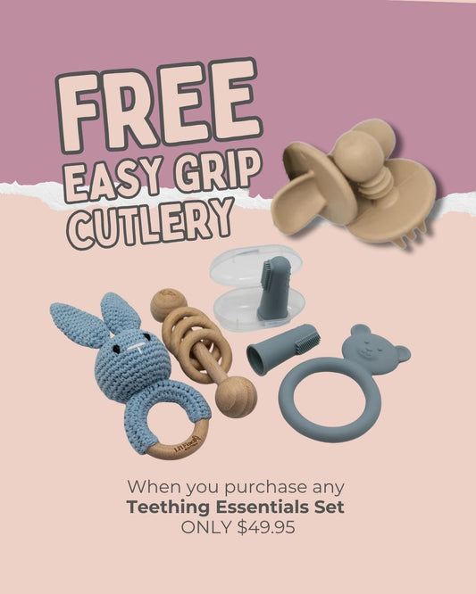 Teething toys with free easy grip cutlery offer  